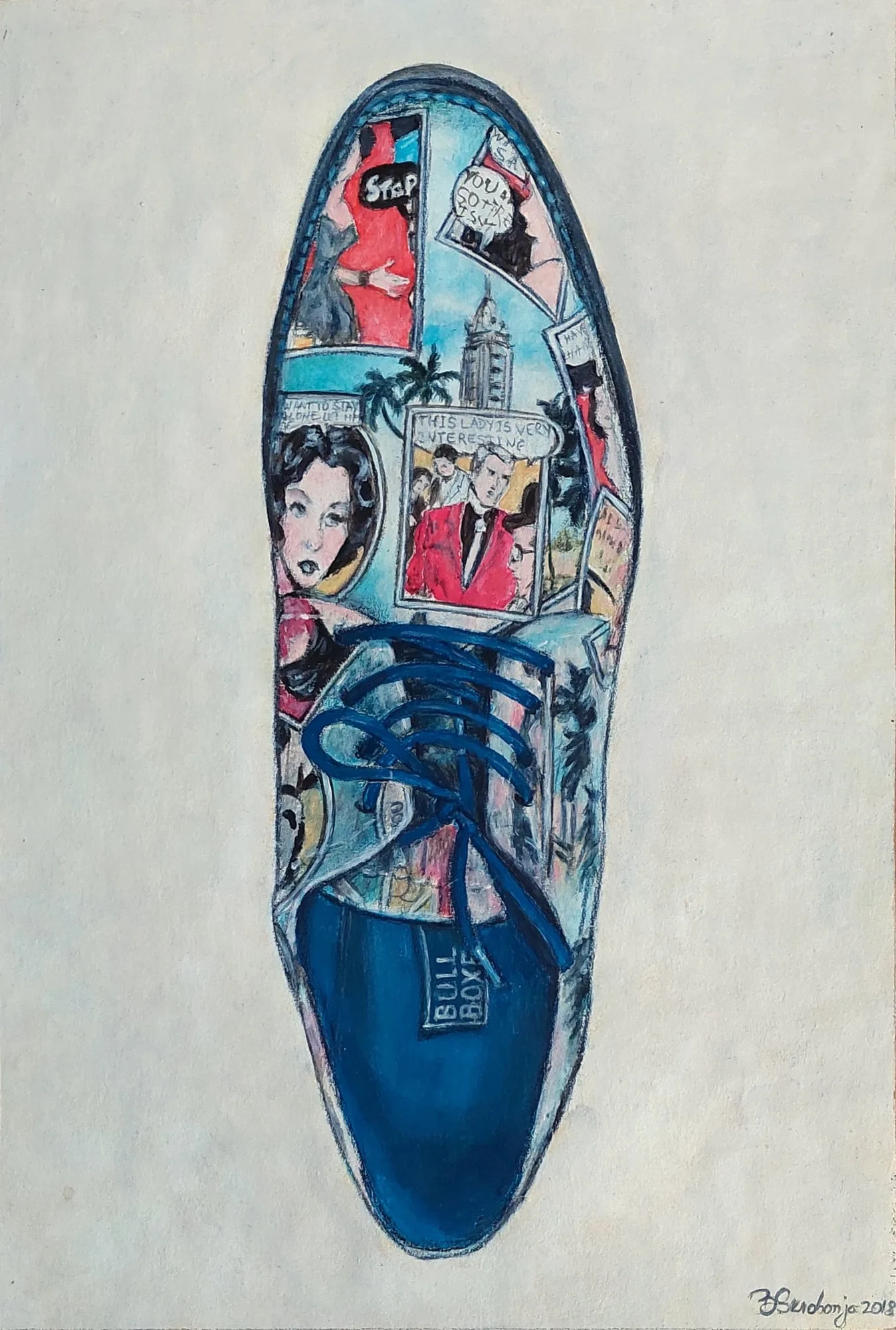 Slika „Cipela“, akril na papiru, 23 × 33 cm, Biljana Skrobonja
