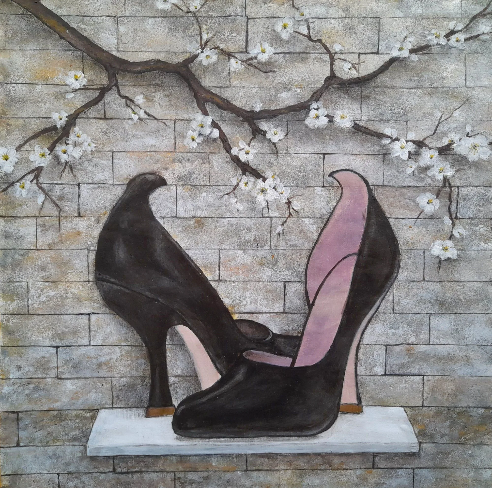 Painting “Shoes II”, acrylic on paper, 60 × 60 cm, by Biljana Skrobonja