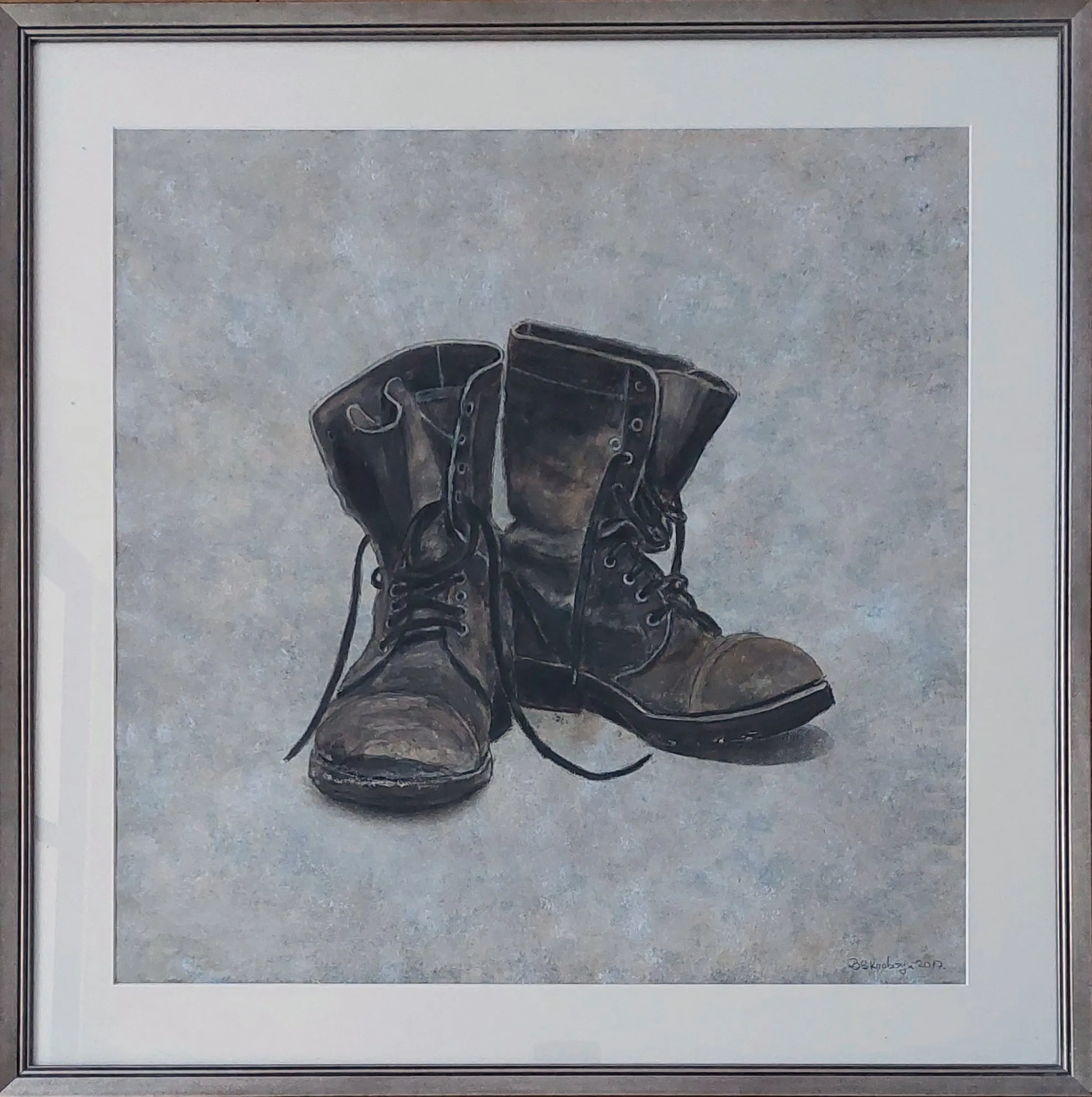 Slika „Čizme“, gvaš na papiru, 50 × 50 cm, Biljana Skrobonja