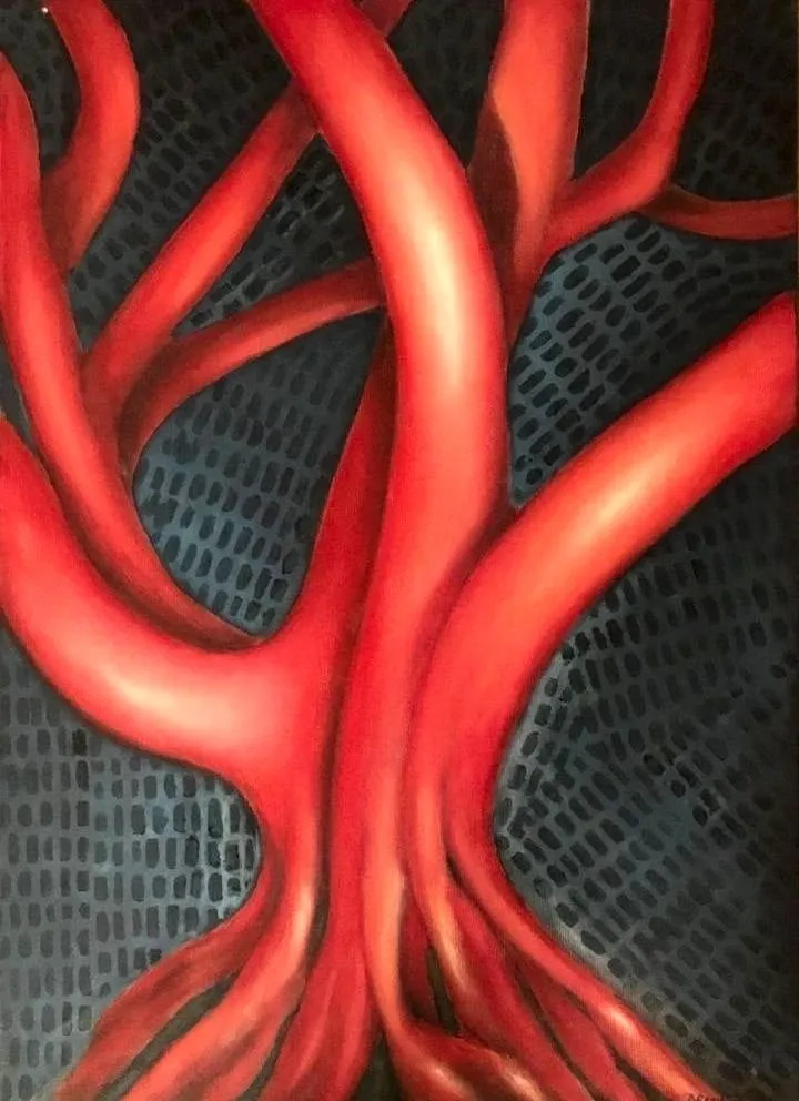 Slika „Crveno drvo“, ulje na platnu, 50 × 70 cm, Biljana Skrobonja