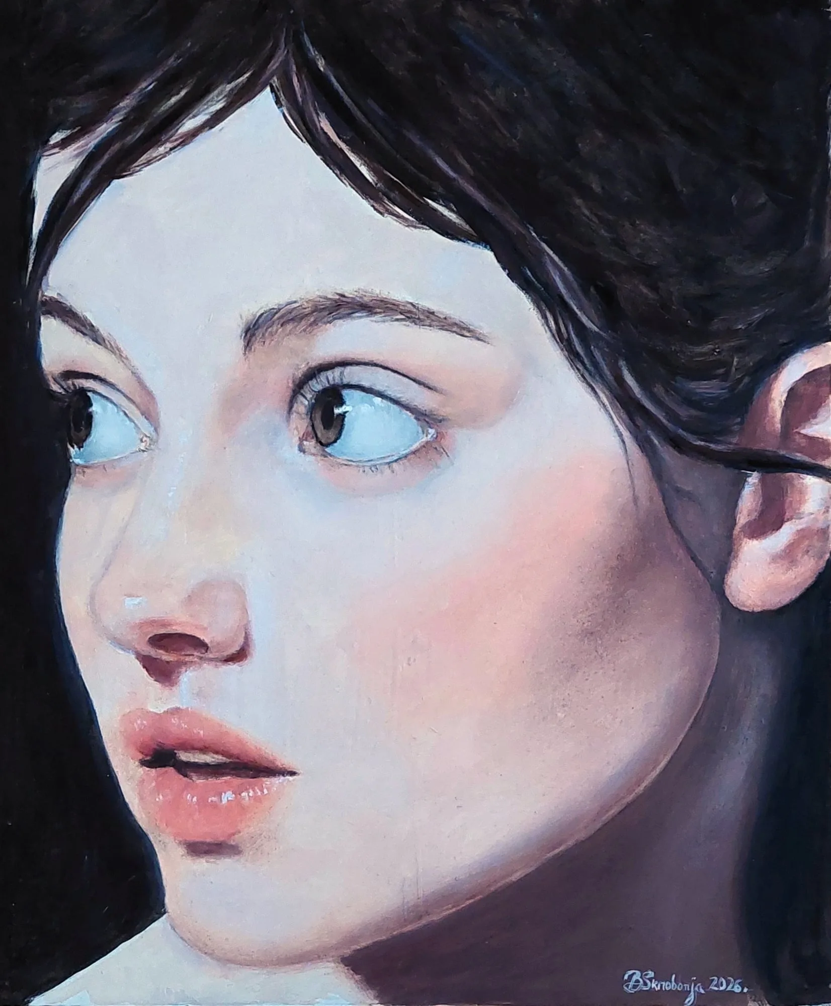 Slika „Devojka I“, ulje na lesonitu, 41 × 51 cm, Biljana Skrobonja