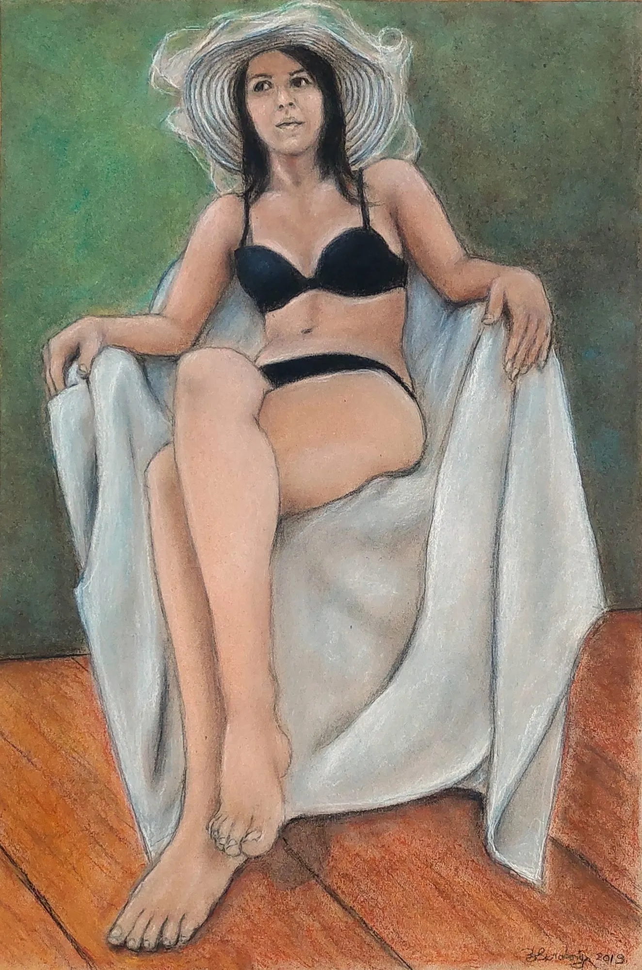 Slika „Devojka II“, pastel na papiru, 39 × 59 cm, Biljana Skrobonja