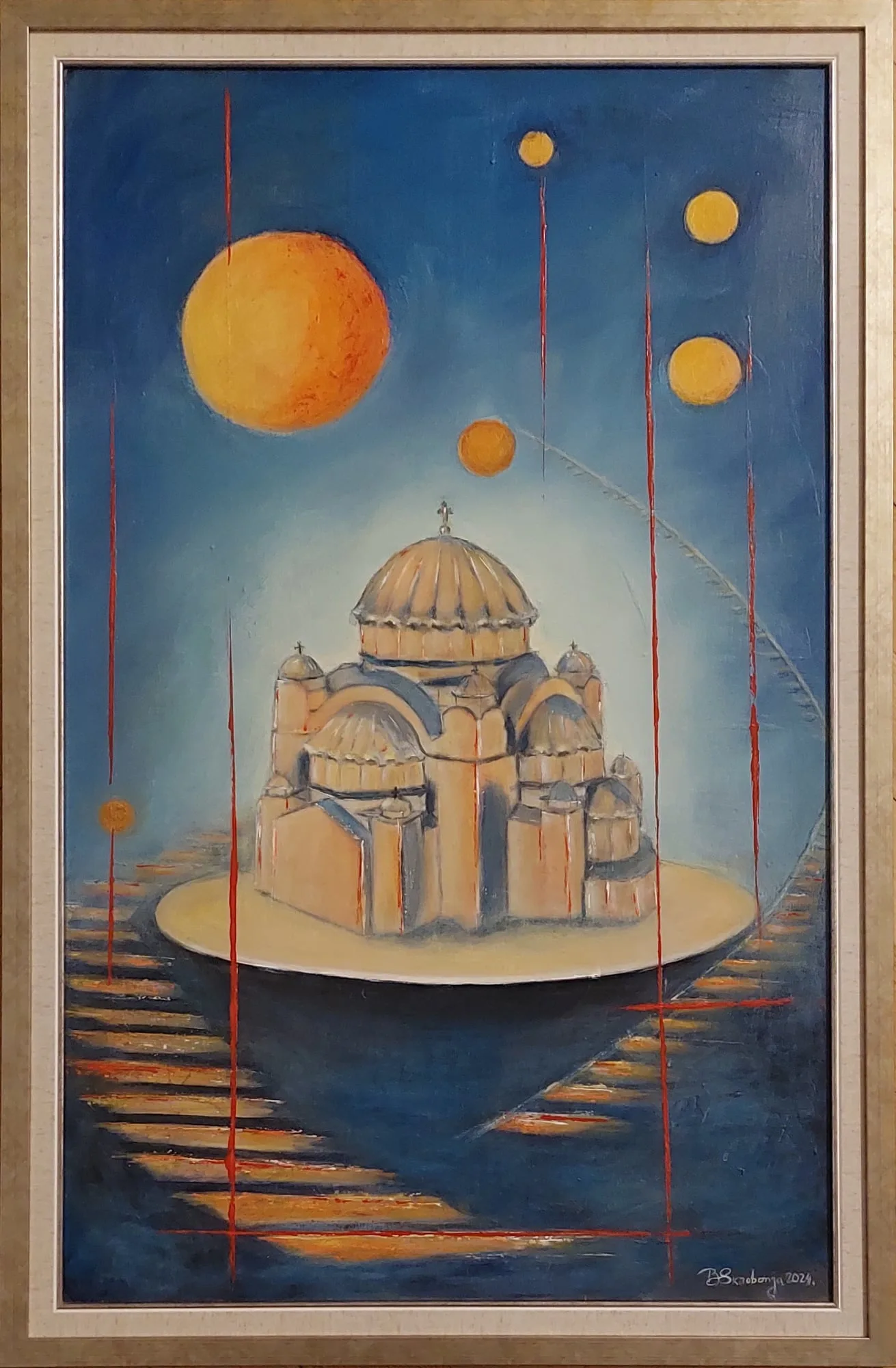 Картина «Храм в космосе», оргалит, масло, 52 × 84 см, Биляна Скробоня