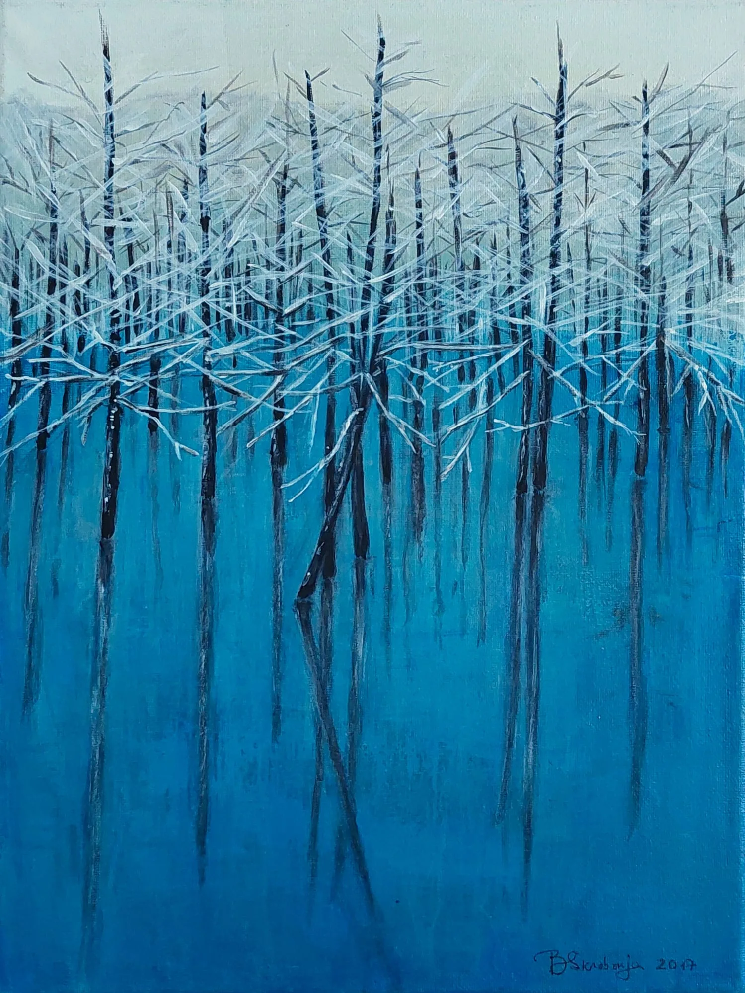 Slika „Ledena šuma“, akril na platnu, 30 × 40 cm, Biljana Skrobonja