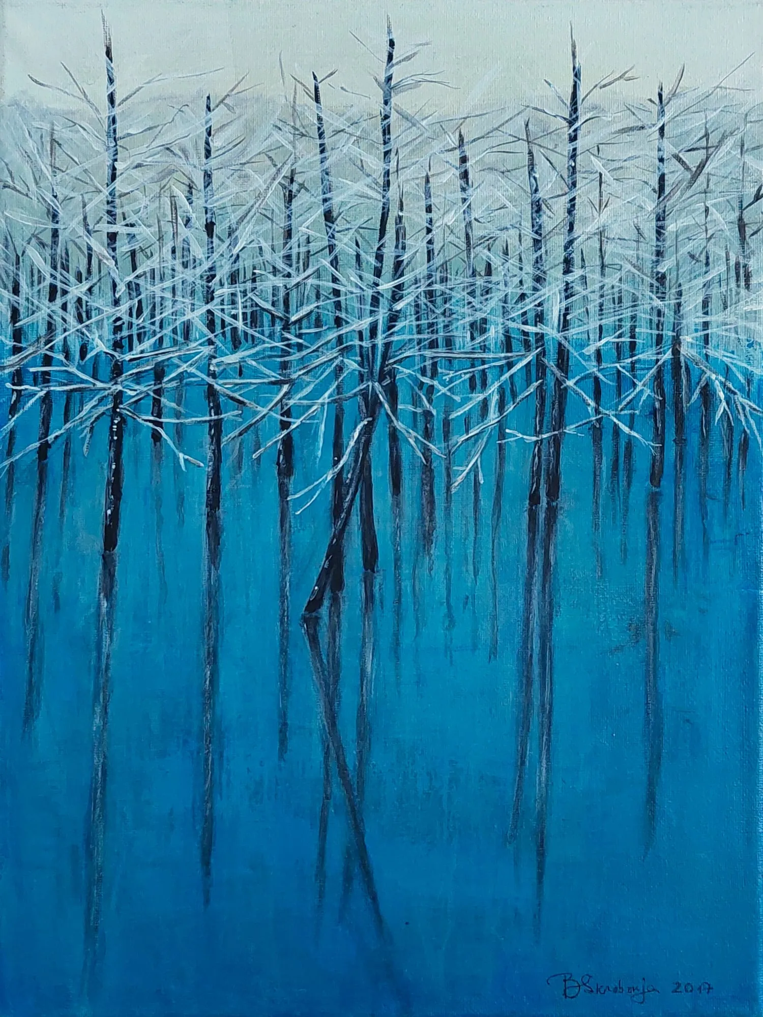 Slika „Ledena šuma“, akril na platnu, 30 × 40 cm, Biljana Skrobonja