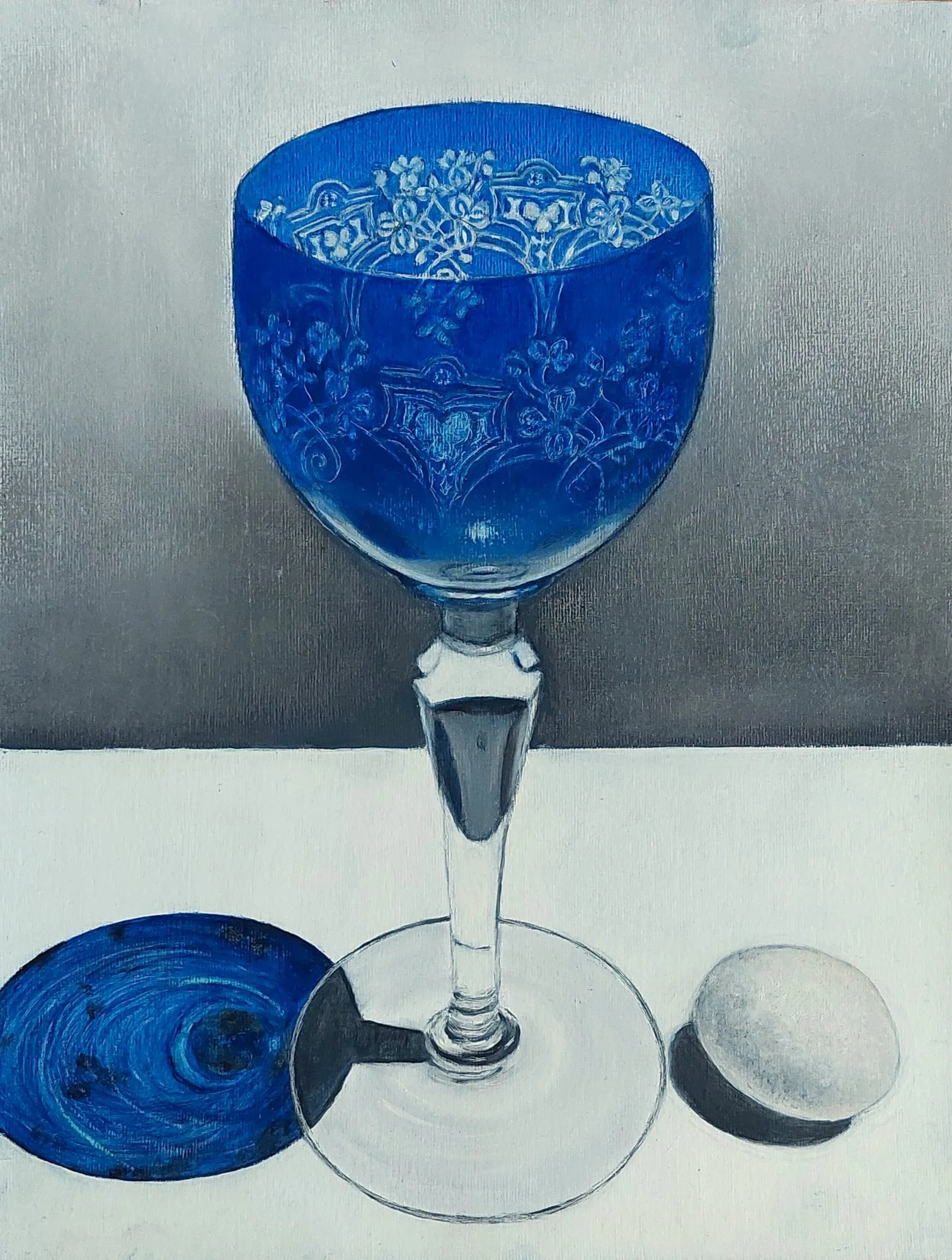 Slika „Plava čaša“, ulje na papiru, 25 × 32 cm, Biljana Skrobonja
