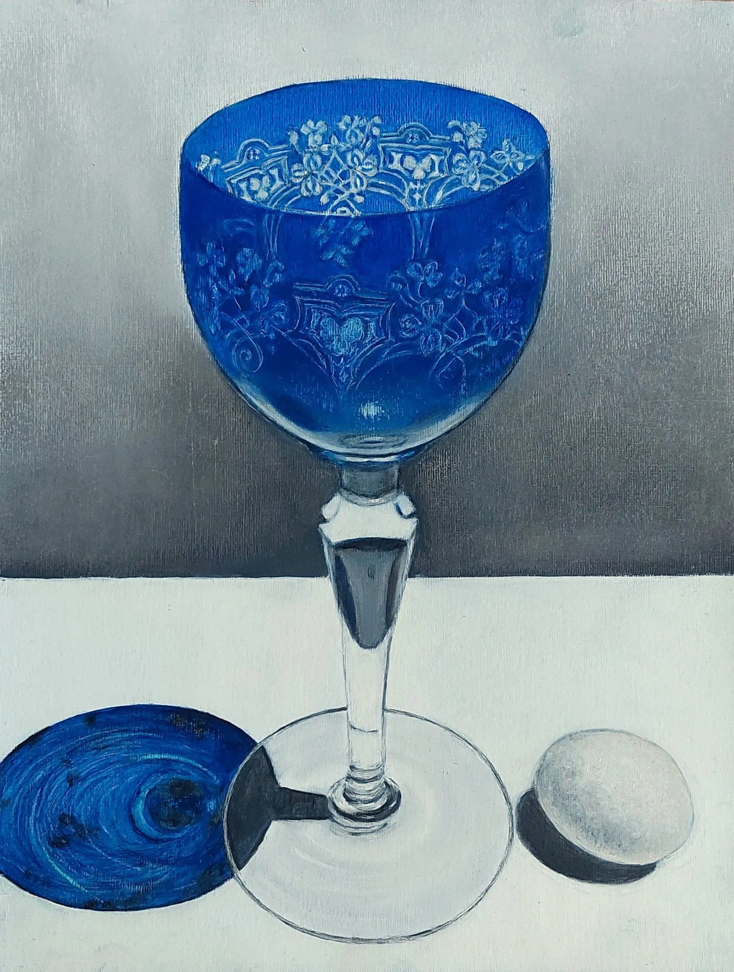 Slika „Plava čaša“, ulje na papiru, 25 × 32 cm, Biljana Skrobonja