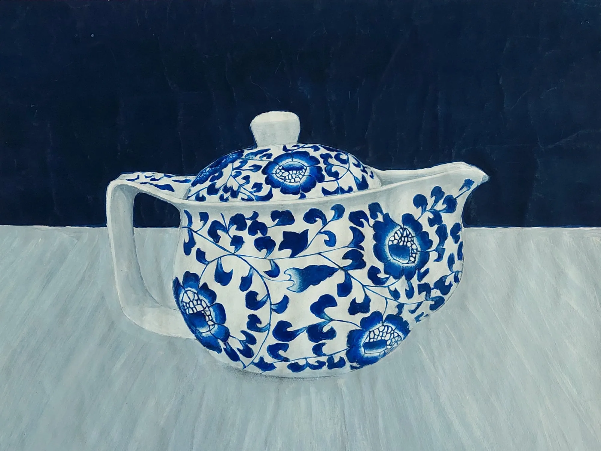 Slika „Plavi čajnik“, akril na papiru, 57 × 45 cm, Biljana Skrobonja