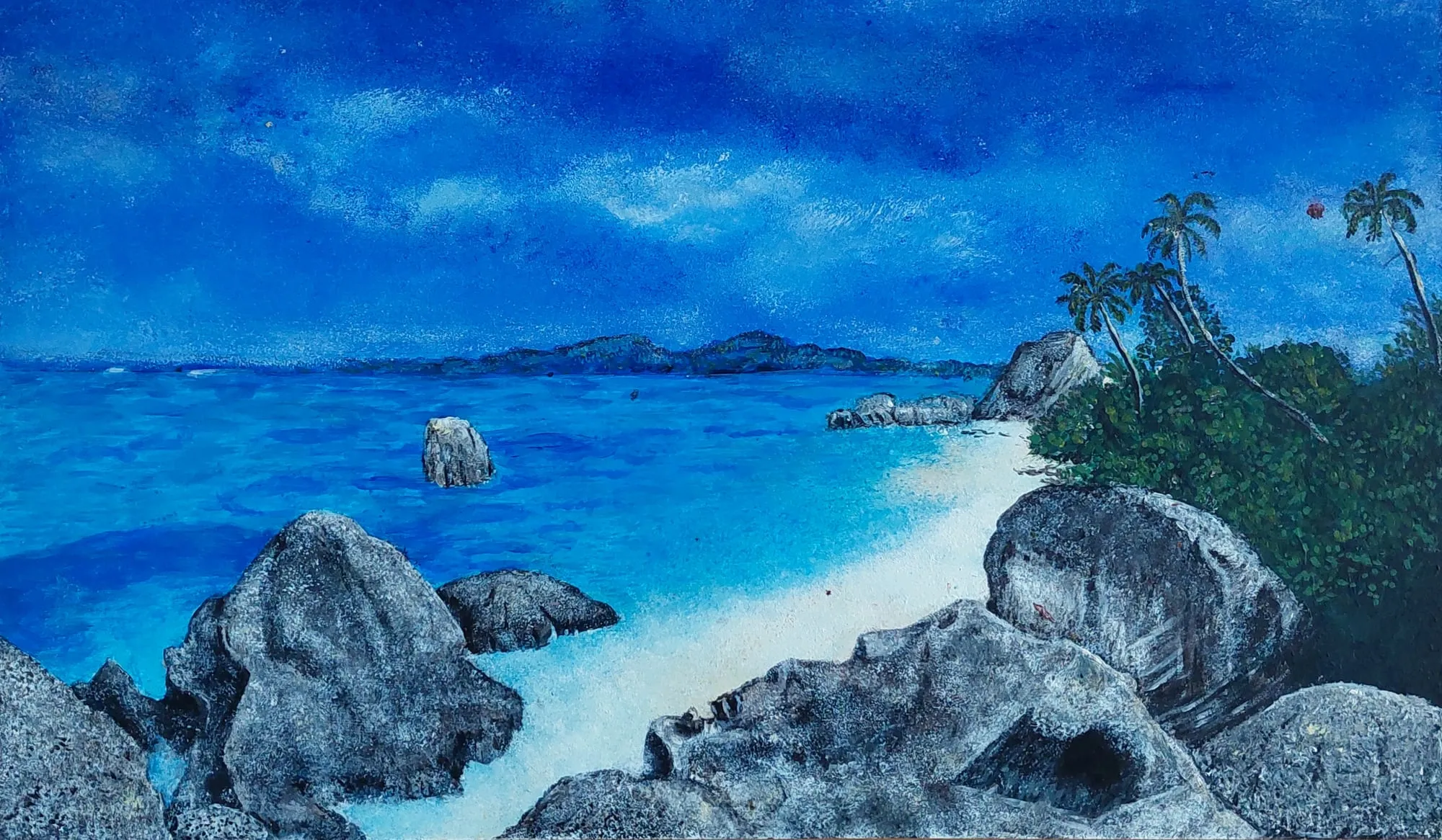 Slika „Plaža“, akril na lesonitu, 42 × 25 cm, Biljana Skrobonja