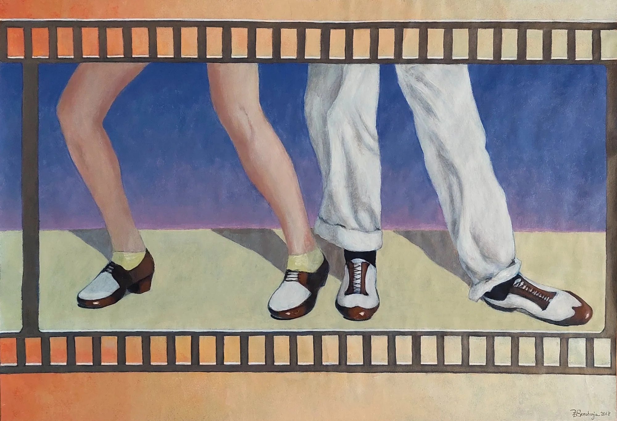 Slika „Ples na filmu I“, akril na papiru, 75 × 52 cm, Biljana Skrobonja
