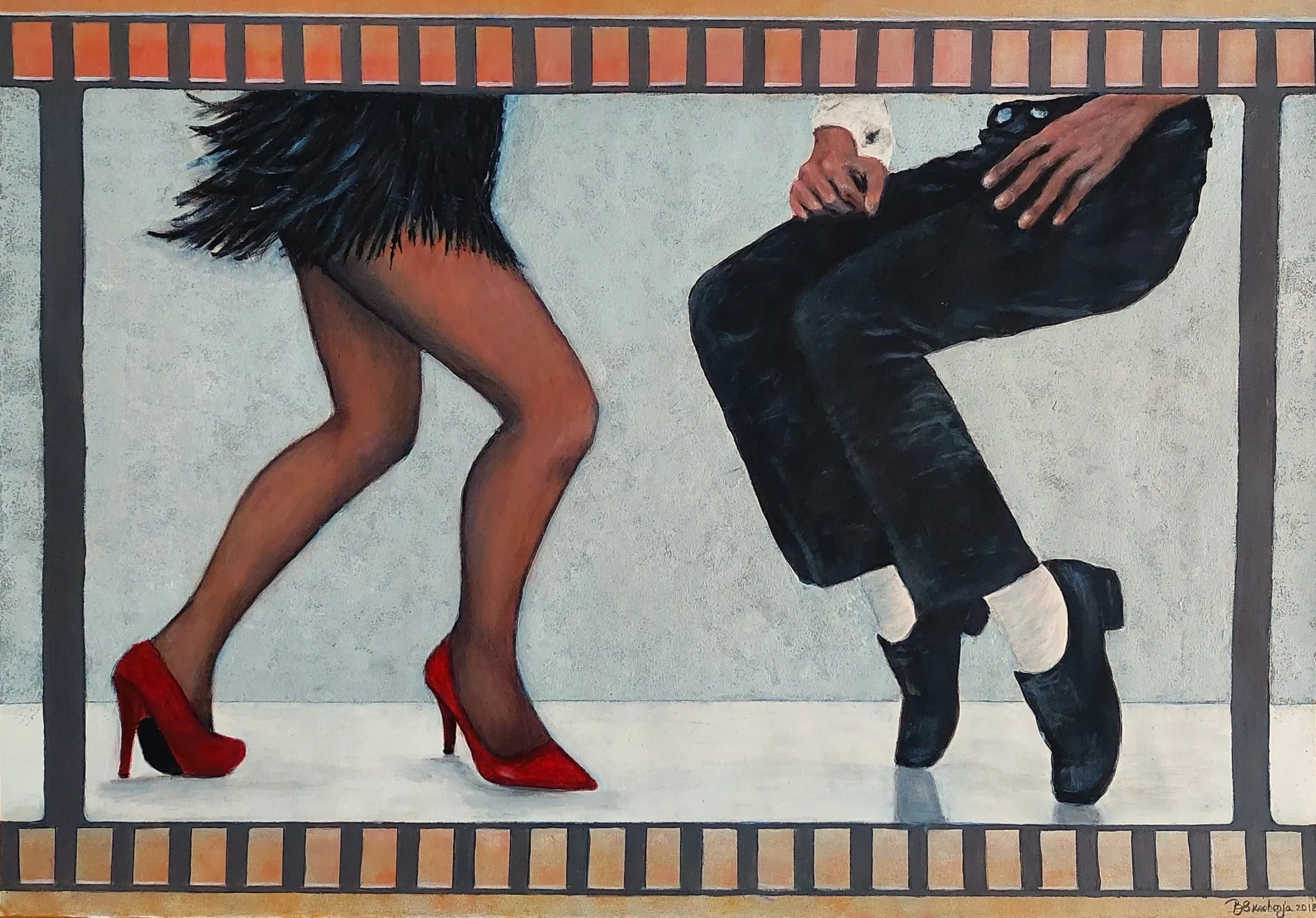 Slika „Ples na filmu II“, akril na papiru, 70 × 50 cm, Biljana Skrobonja