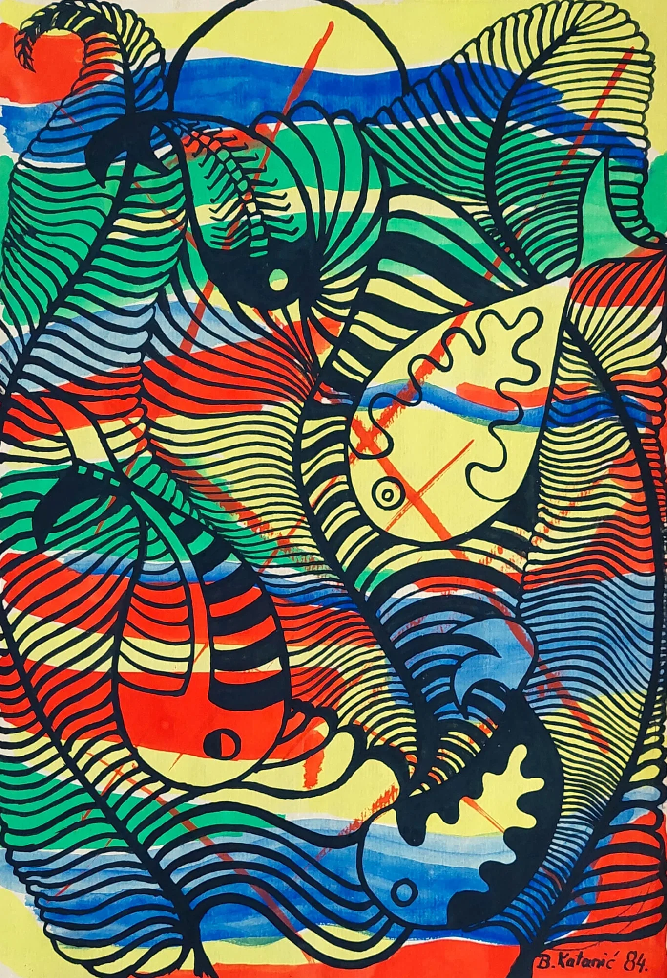 Slika „Ribe II“, tempera na papiru, 30 × 42 cm, Biljana Skrobonja