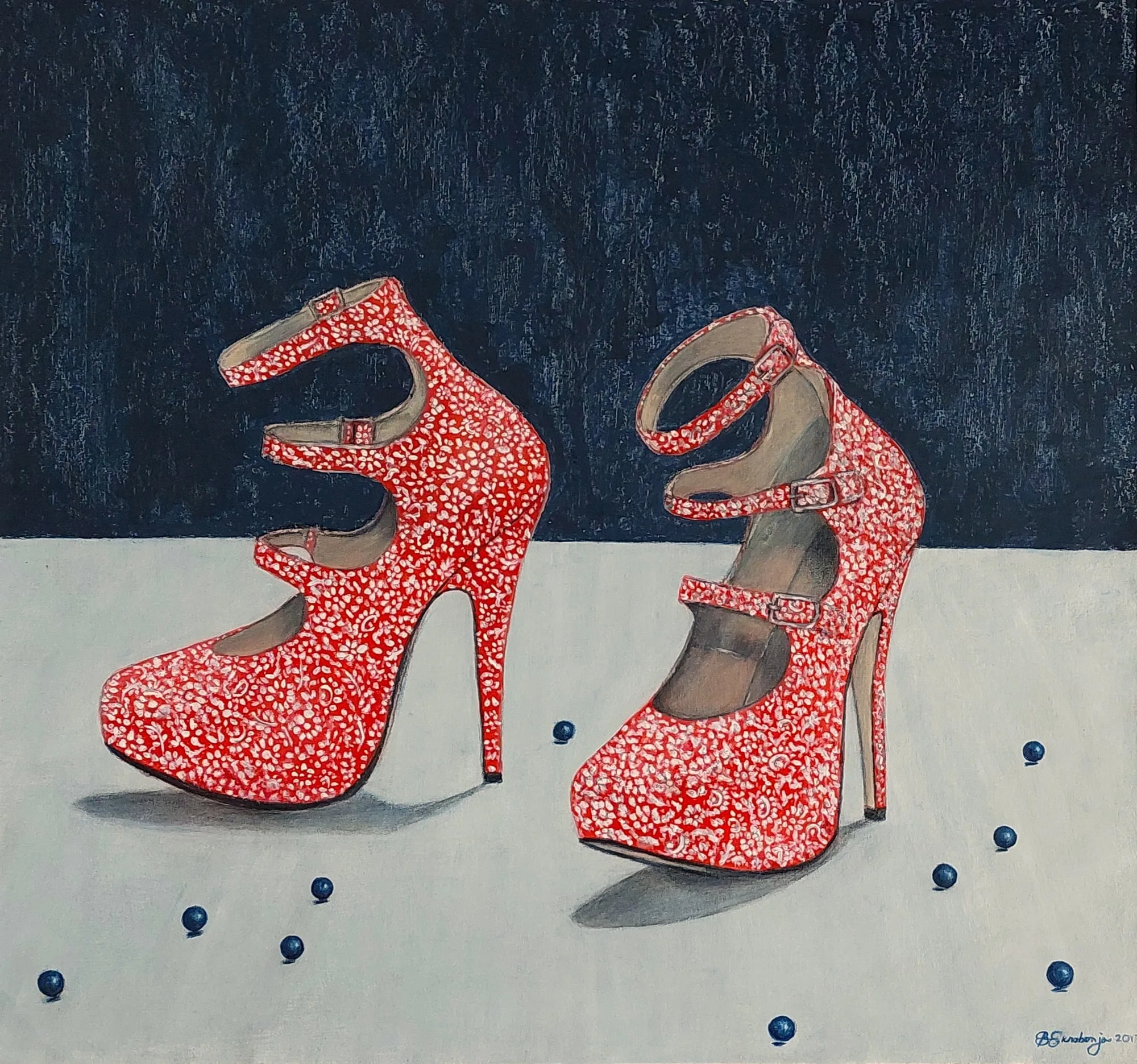 Slika „Štikle“, akril na papiru, 55 × 51 cm, Biljana Skrobonja
