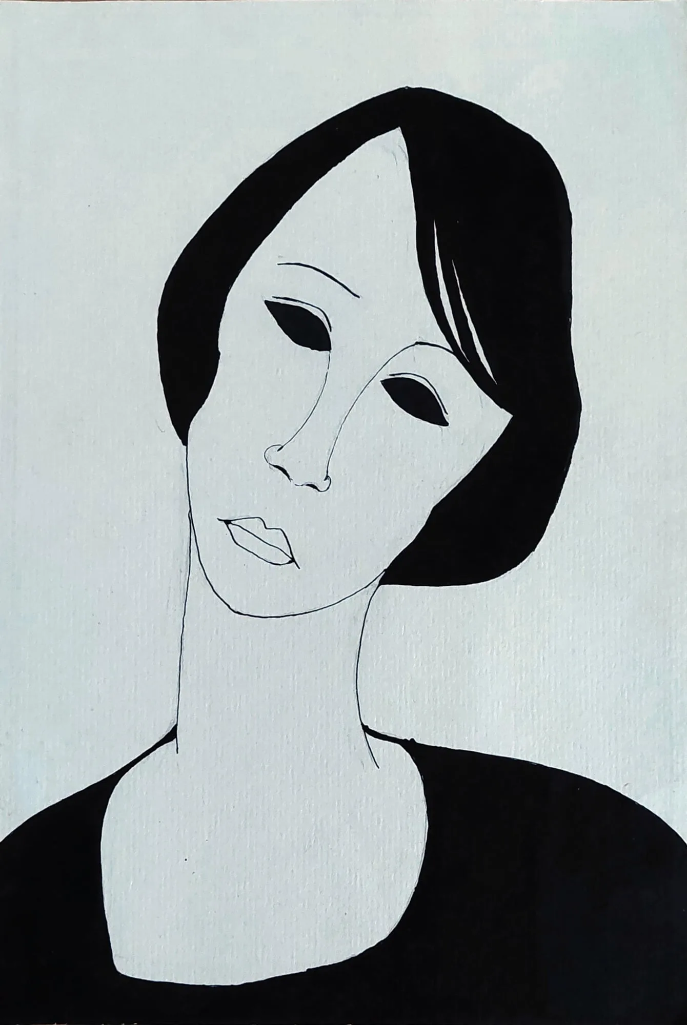 Slika „Žena u crnom“, tuš na papiru, 19 × 27 cm, Biljana Skrobonja