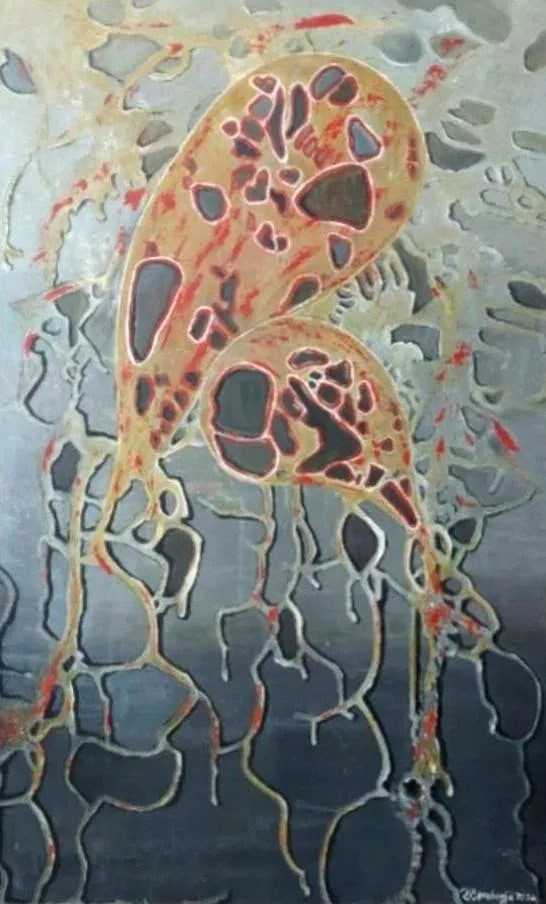 Slika „Zlatna mreža“, mešovita tehnika na platnu, 60 × 90 cm, Biljana Skrobonja