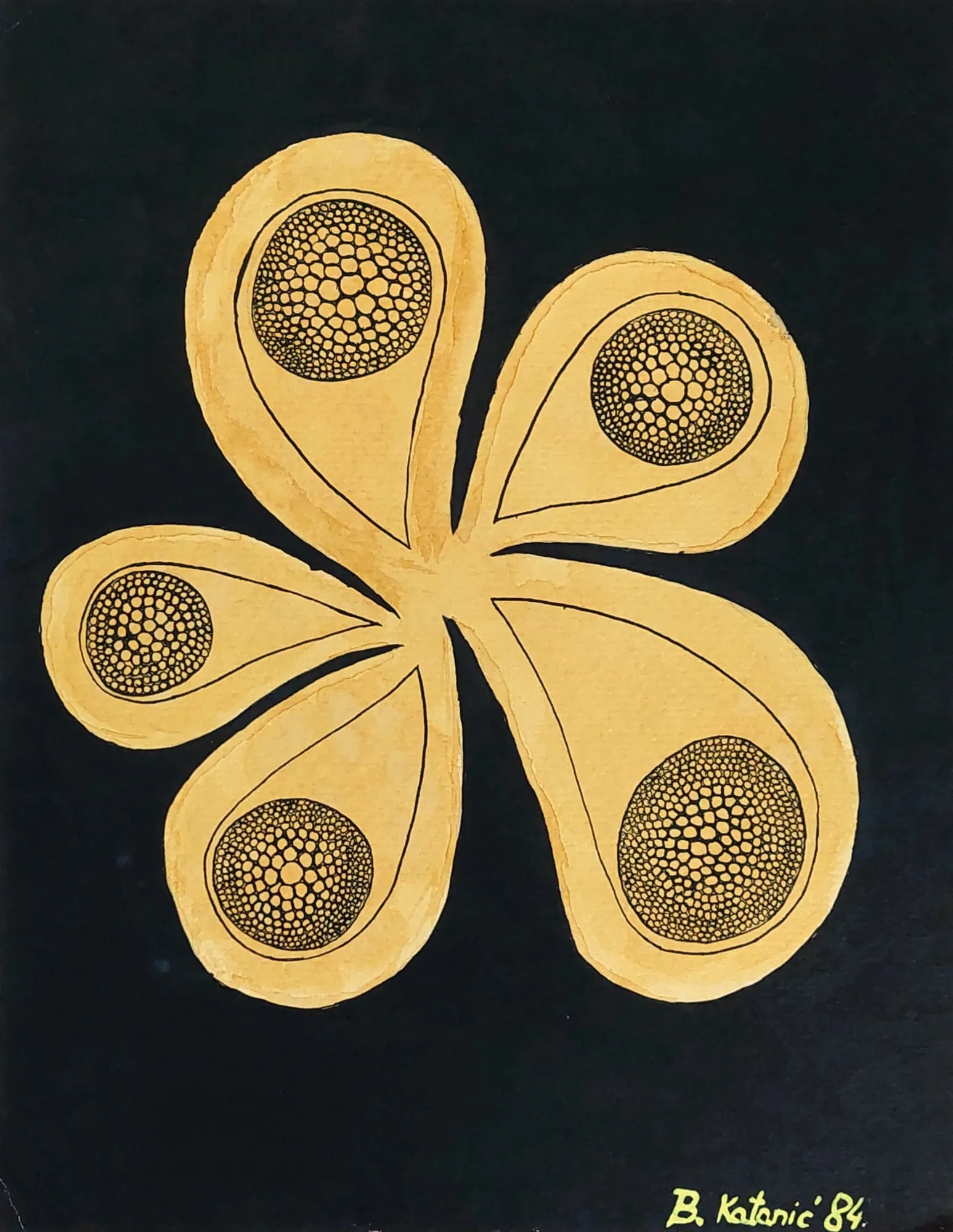 Slika „Zlatni cvet“, tuš na papiru, 20 × 27 cm, Biljana Skrobonja