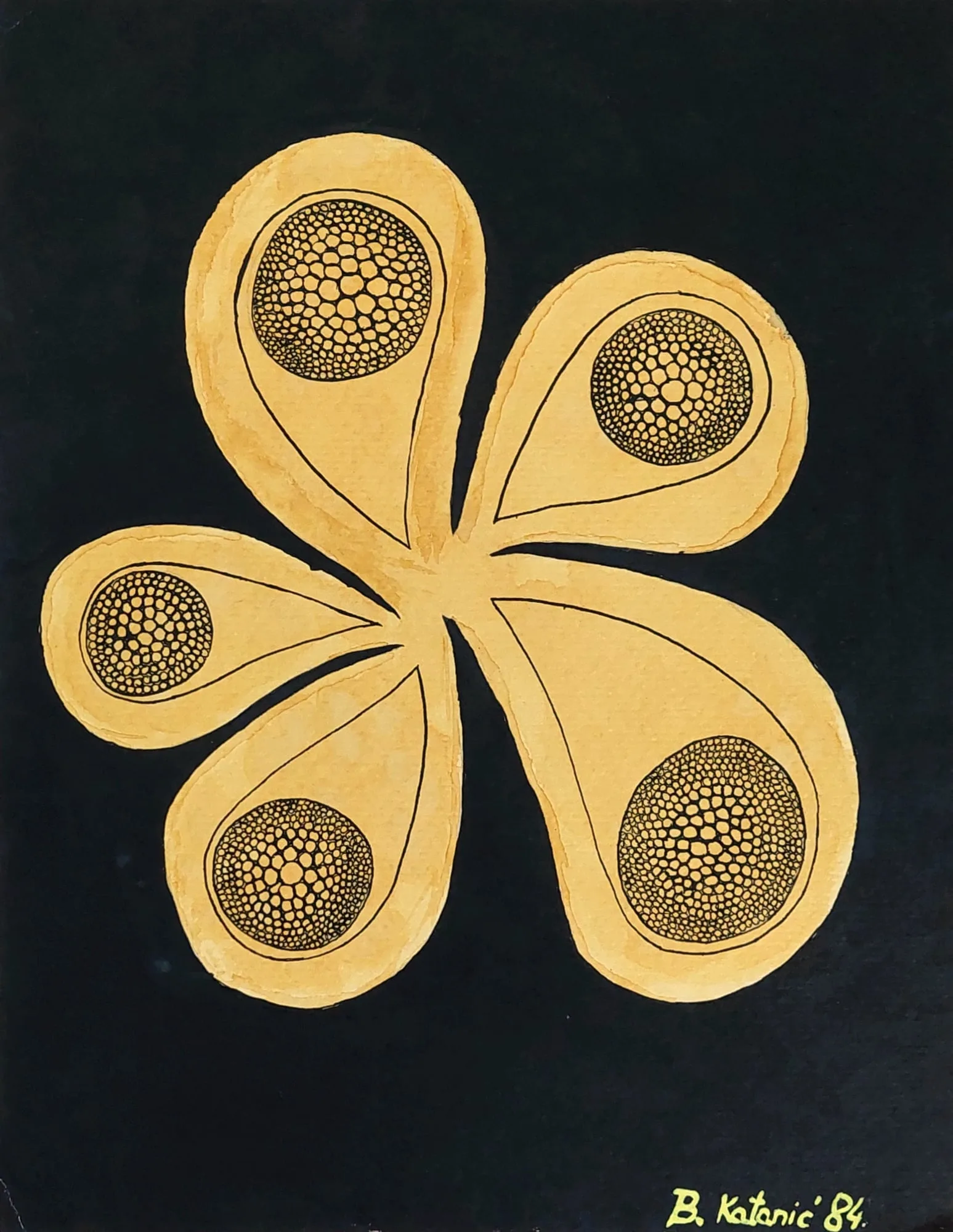 Slika „Zlatni cvet“, tuš na papiru, 20 × 27 cm, Biljana Skrobonja